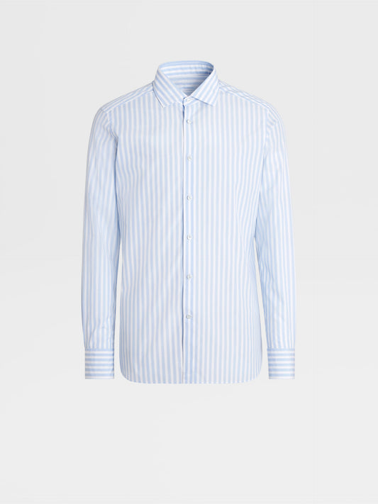 淺藍色大條紋 TROFEO 棉質長袖襯衫