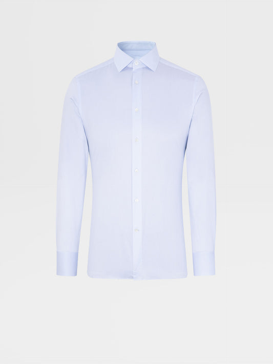 淺藍色與白色 TROFEO 棉絲小條紋長袖襯衫