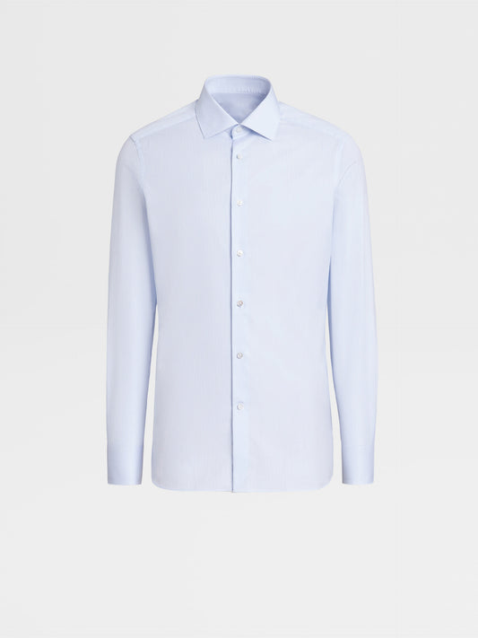 淺藍色與白色 TROFEO 棉絲小格紋長袖襯衫