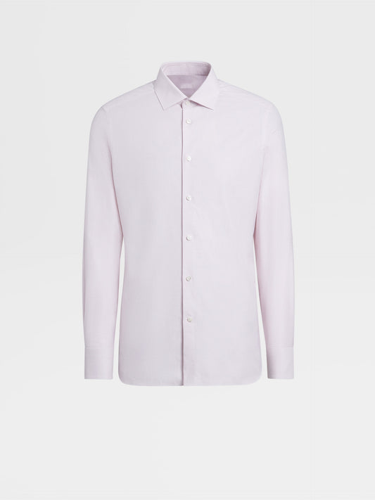 灰粉色與白色 TROFEO 棉絲小格紋長袖襯衫