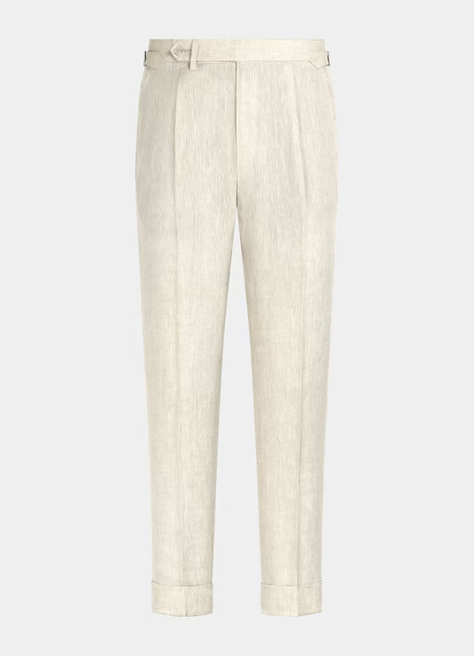 純亞麻單褶長褲