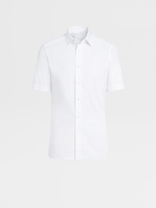 白色 TROFEO 棉混桑蠶絲短袖襯衫