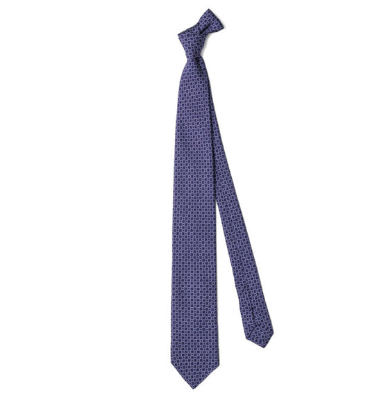 藍色 環印花 絲綢領帶