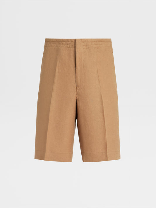 米色純亞麻短褲