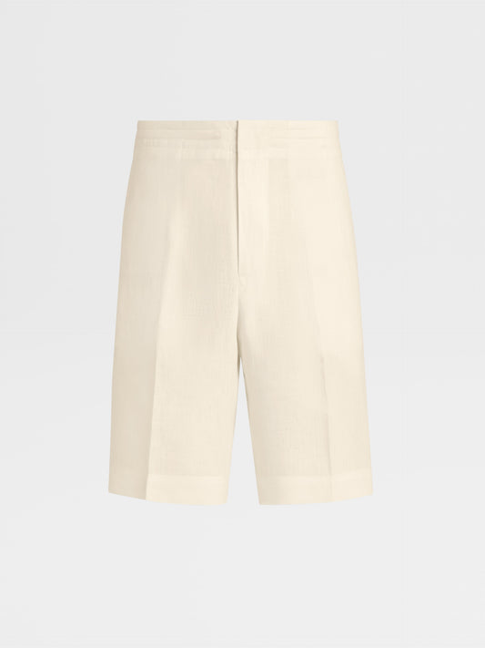 米白色純亞麻短褲