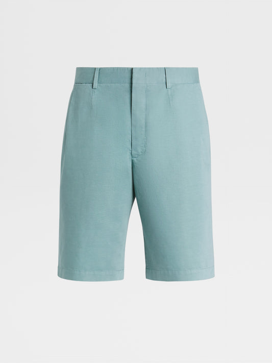 水綠色棉麻夏季風休閒短褲