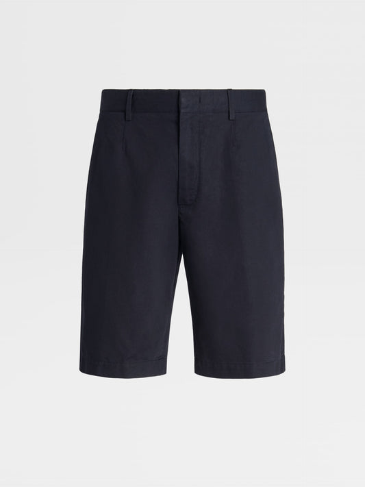 海軍藍棉麻夏季風休閒短褲